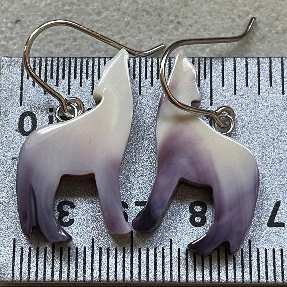 Wolf Earrings Wampum Quahog Shell Sterling Silver Jewelry E3163